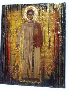 Saint Stefanos Stephen Wooden Greek Icon-Christian Orthodox Wood Icons - Vanas Collection