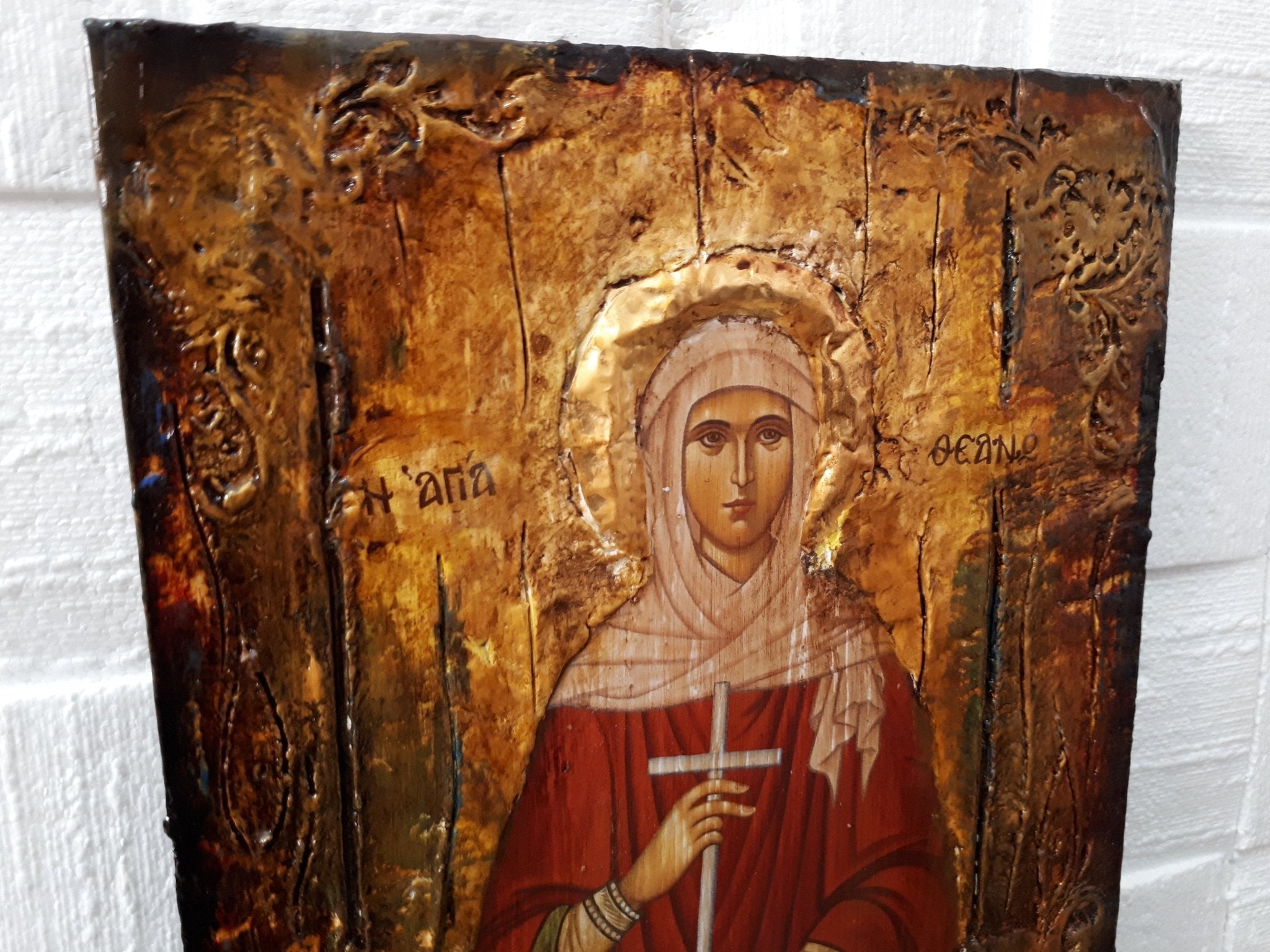 Saint Theano the Martyr Icon -Orthodox Greek Byzantine Wood Antique Style Icon - Vanas Collection