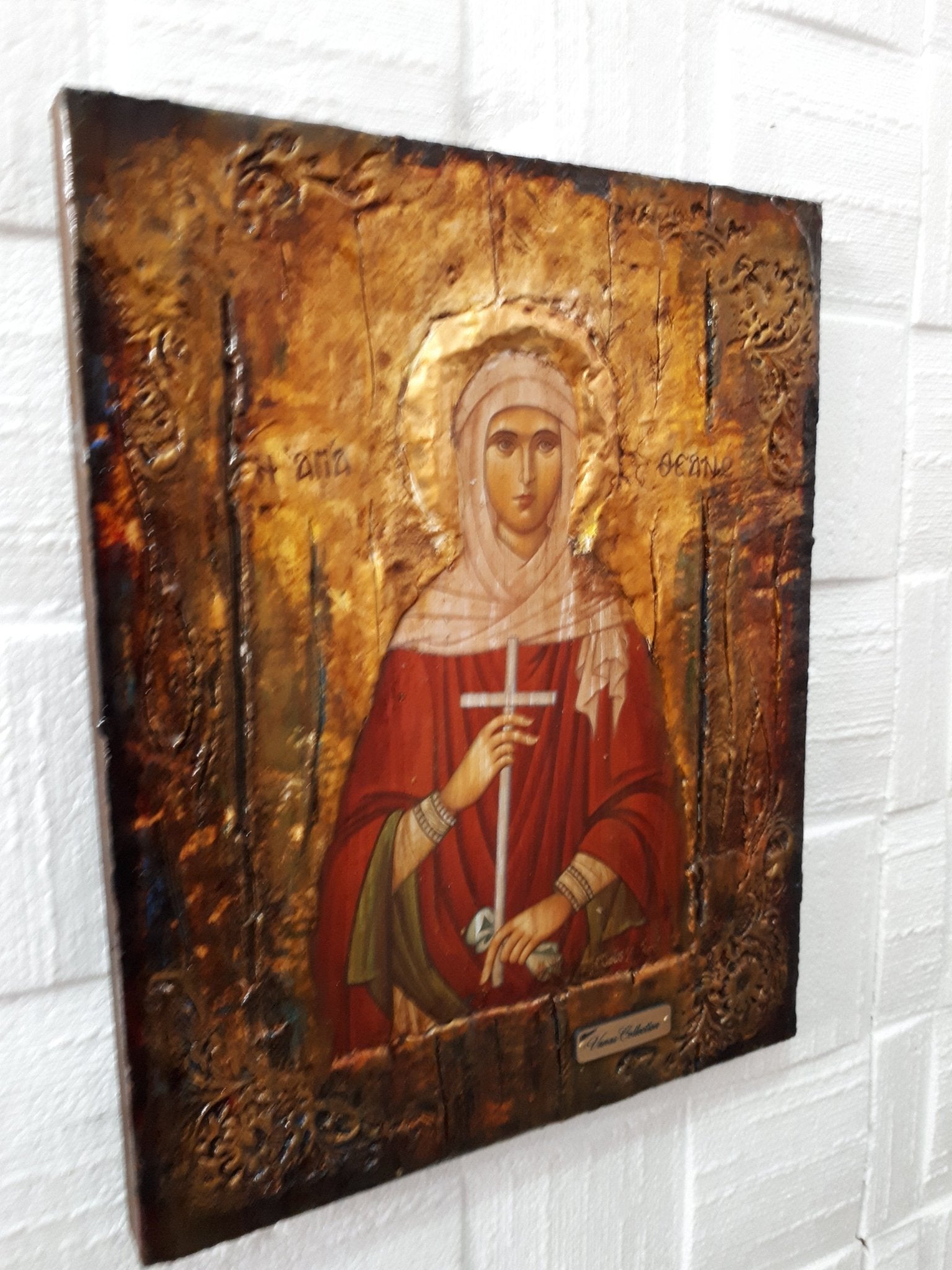 Saint Theano the Martyr Icon -Orthodox Greek Byzantine Wood Antique Style Icon - Vanas Collection