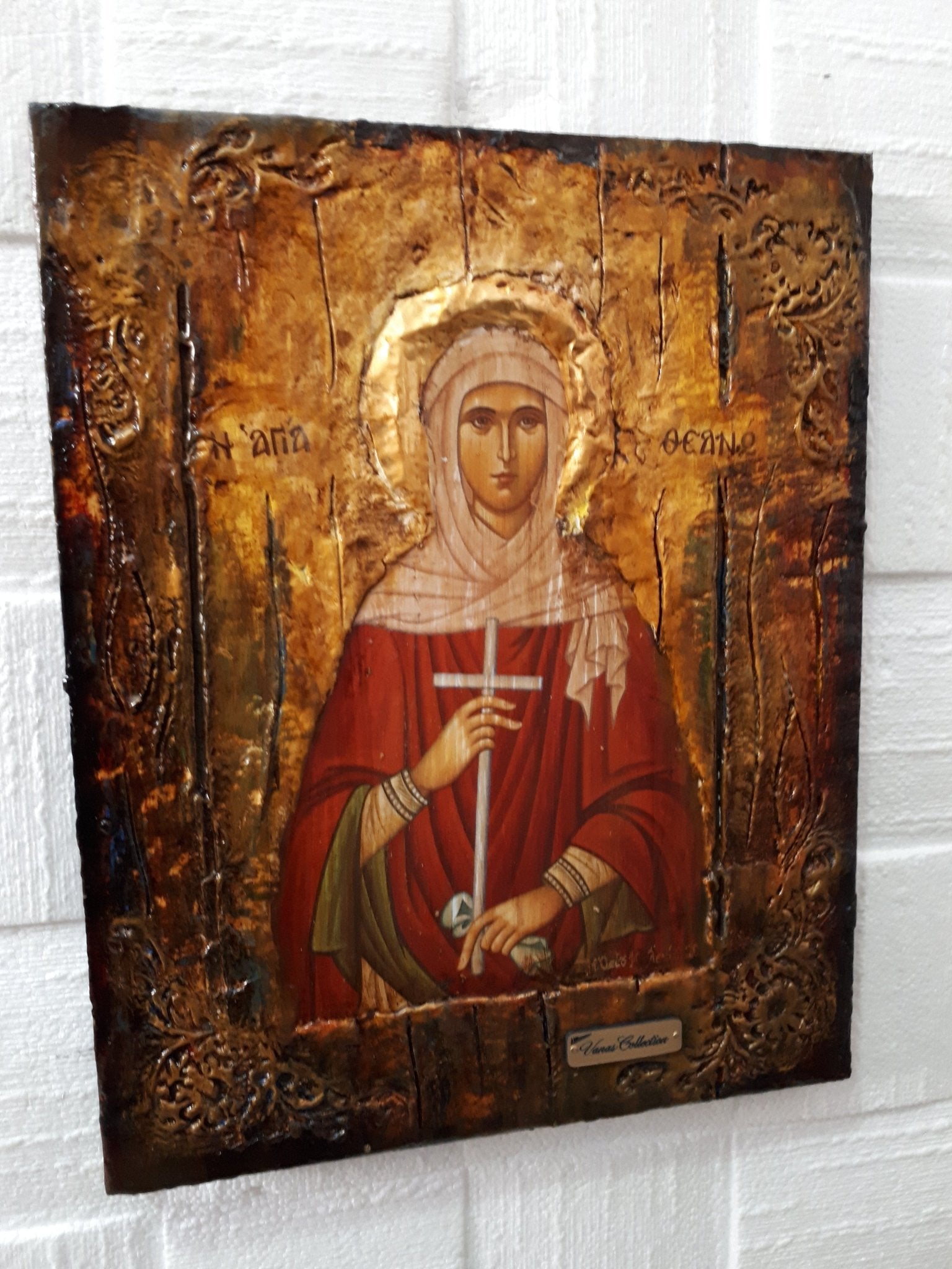 Saint Theano the Martyr Icon -Orthodox Greek Byzantine Wood Antique Style Icon - Vanas Collection