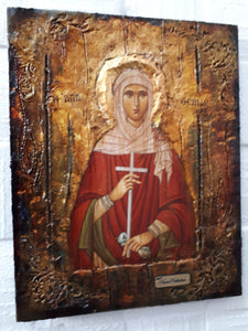 Saint Theano the Martyr Icon -Orthodox Greek Byzantine Wood Antique Style Icon - Vanas Collection