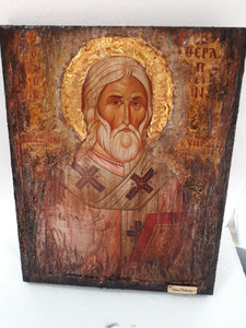 Saint Therapon (Mytilene) -Orthodox Icon Byzantine Religious Antique Style Icon - Vanas Collection