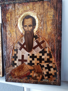 Saint Vasilios Basil- Orthodox Icon Byzantine Religious Antique Style Icon 44X32X1.5 - Vanas Collection