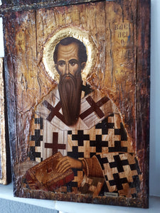 Saint Vasilios Basil- Orthodox Icon Byzantine Religious Antique Style Icon 44X32X1.5 - Vanas Collection