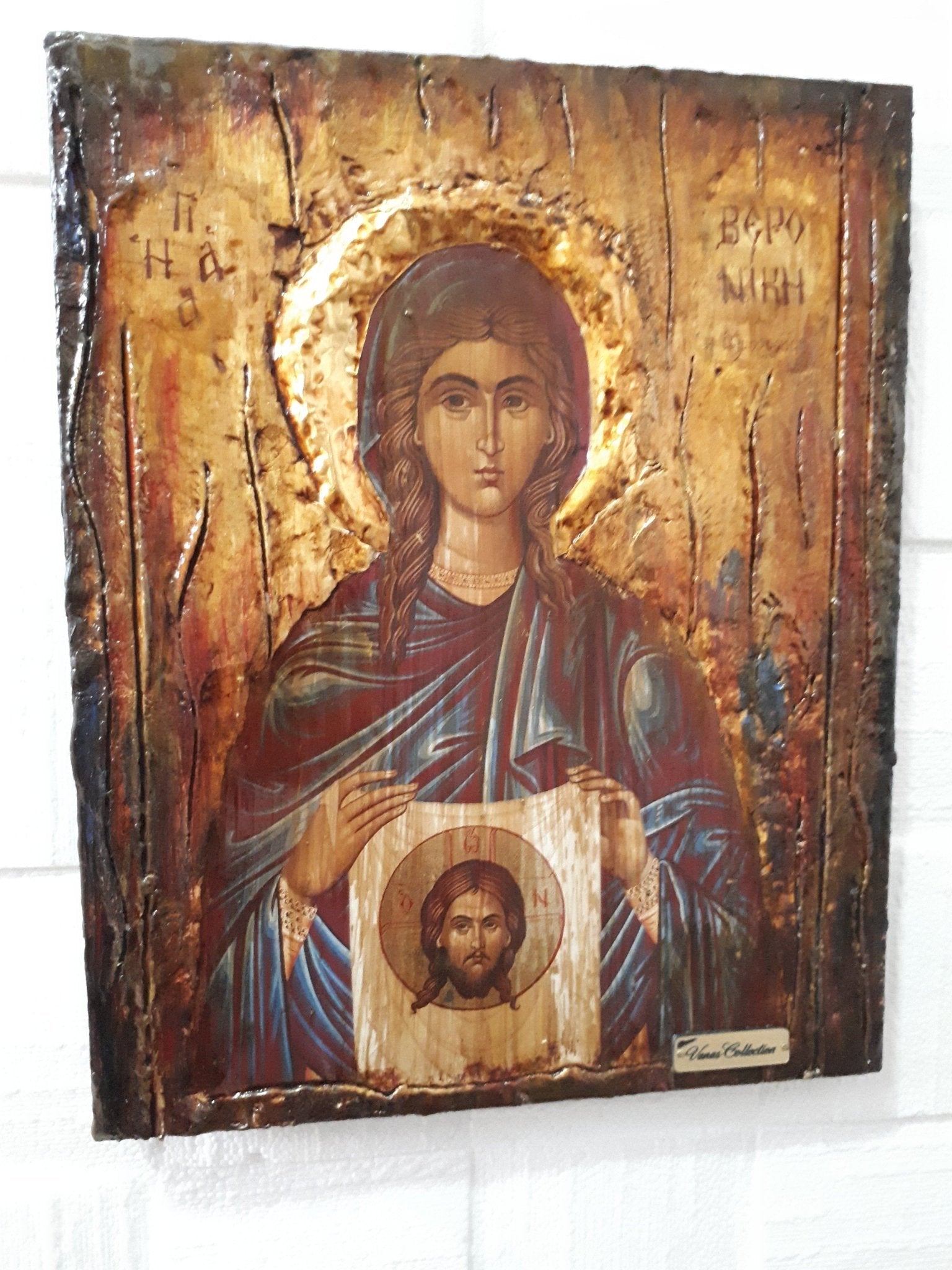 Saint Veronica Issue of blood- Rare Byzantine Greek Orthodox Antique Style Icons - Vanas Collection
