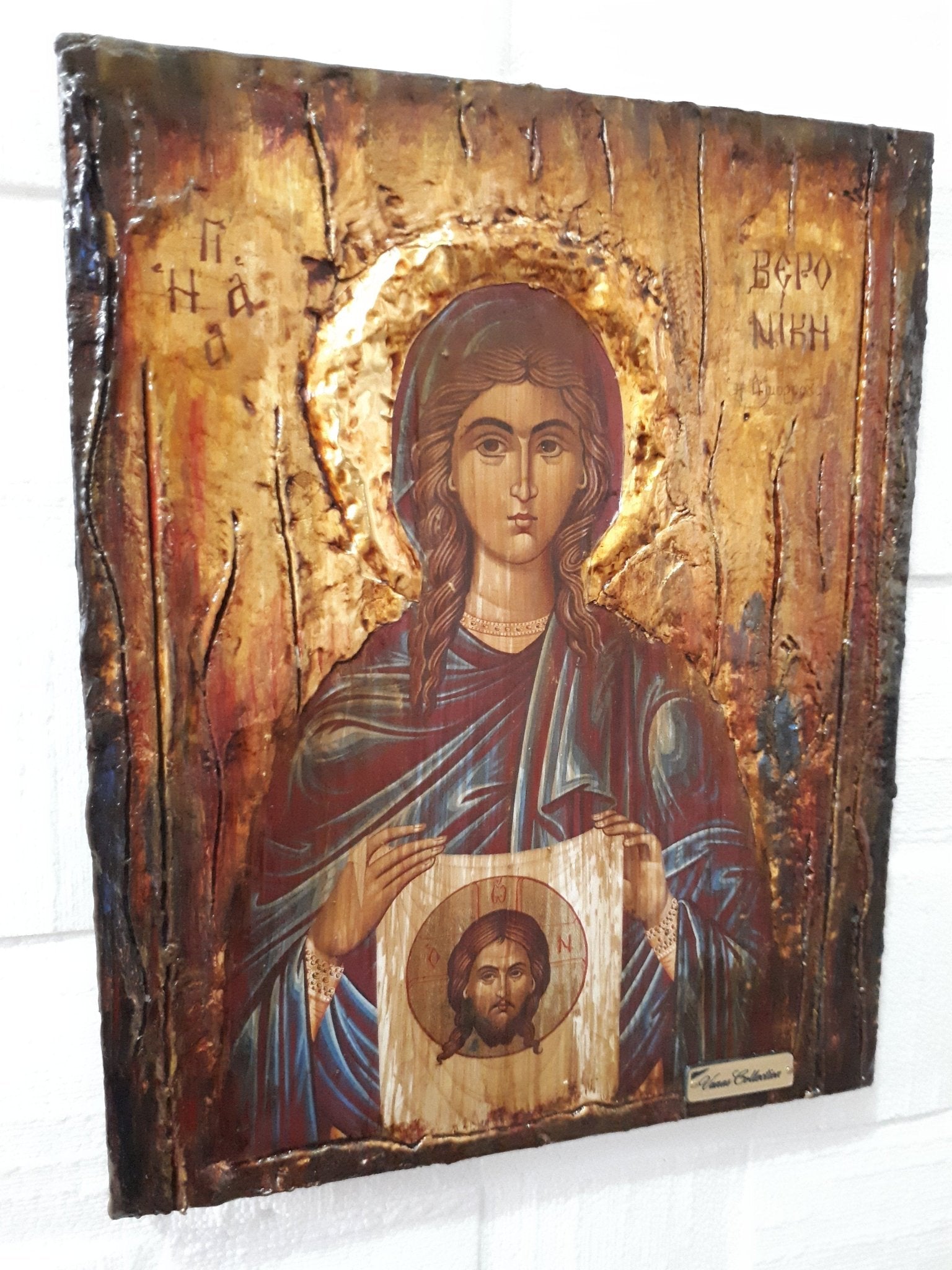 Saint Veronica Issue of blood- Rare Byzantine Greek Orthodox Antique Style Icons - Vanas Collection