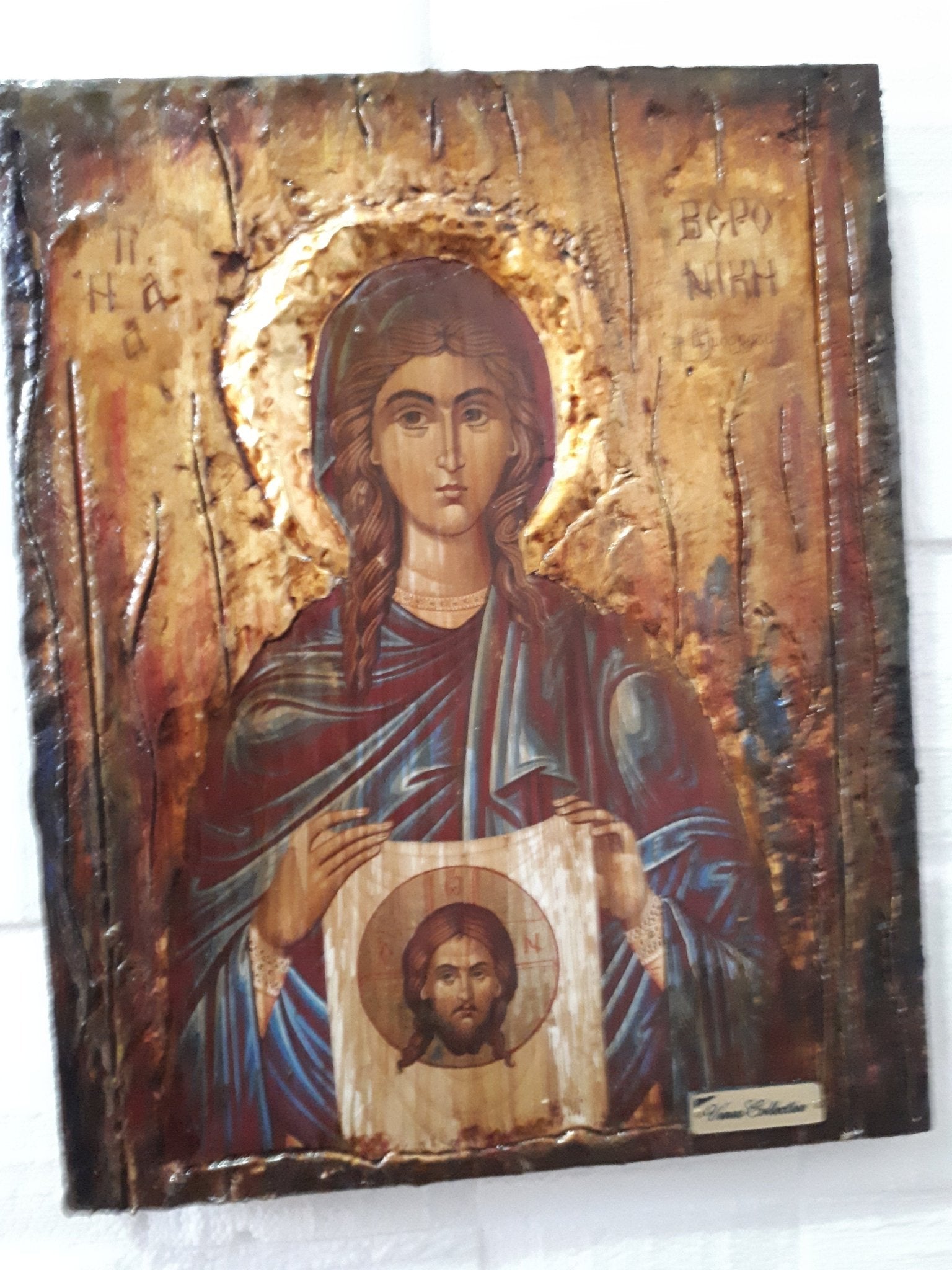 Saint Veronica Issue of blood- Rare Byzantine Greek Orthodox Antique Style Icons - Vanas Collection