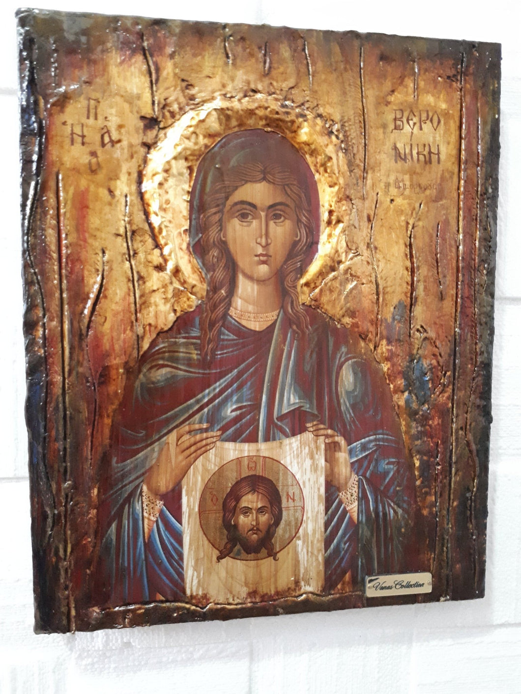 Saint Veronica Issue of blood- Rare Byzantine Greek Orthodox Antique Style Icons - Vanas Collection