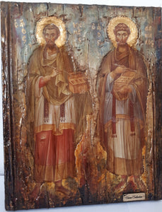 Saints Kosmas and Damianos Icon- Antique Style Greek Russian Byzantine Orthodox Icons - Vanas Collection