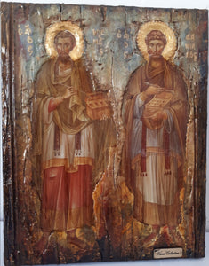 Saints Kosmas and Damianos Icon- Antique Style Greek Russian Byzantine Orthodox Icons - Vanas Collection