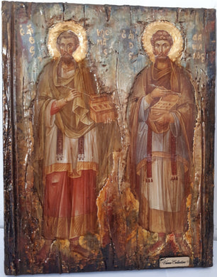 Saints Kosmas and Damianos Icon- Antique Style Greek Russian Byzantine Orthodox Icons - Vanas Collection