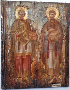 Saints Kosmas and Damianos Icon- Antique Style Greek Russian Byzantine Orthodox Icons - Vanas Collection