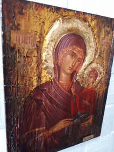 St. Anna with Virgin Mary-Handmade Greek Orthodox Byzantine Icon Antique Style - Vanas Collection