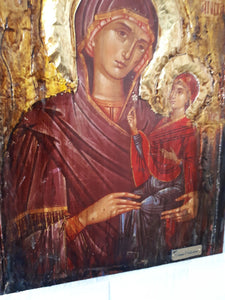 St. Anna with Virgin Mary-Handmade Greek Orthodox Byzantine Icon Antique Style - Vanas Collection