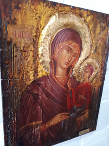 St. Anna with Virgin Mary-Handmade Greek Orthodox Byzantine Icon Antique Style - Vanas Collection
