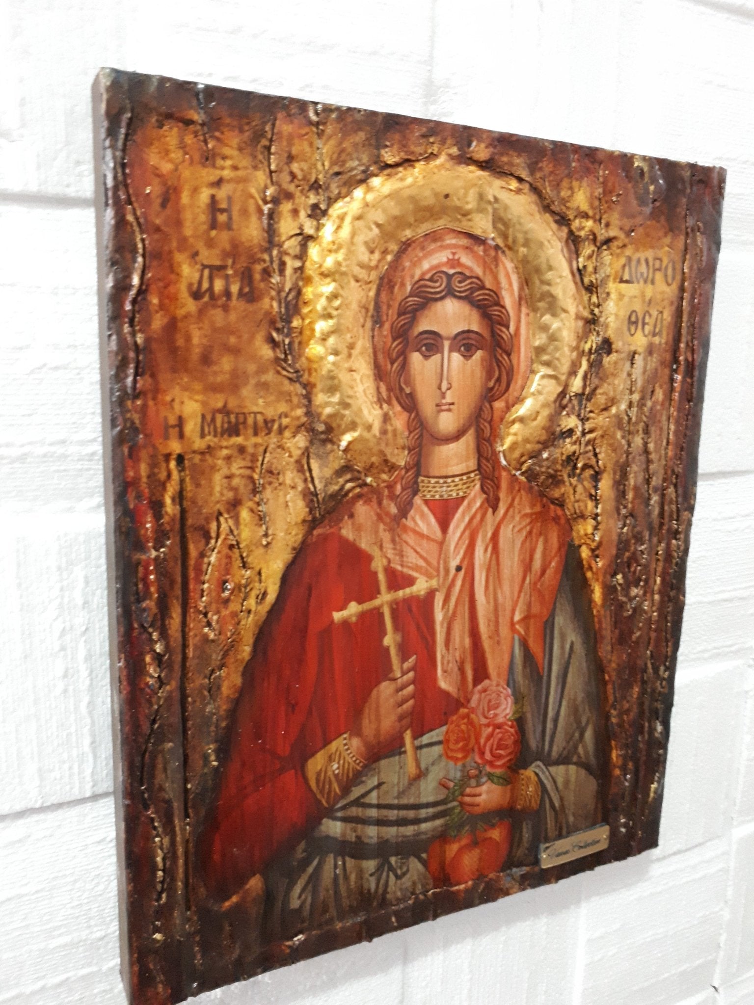 St. Dorothea Dorothy the Martyr of Caesarea Icon-Wooden Greek Byzantine Icons - Vanas Collection