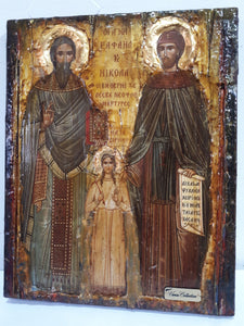 St. Raphael, St. Irene & St. Nicholas-Greek Orthodox Byzantine Handmade Icons - Vanas Collection