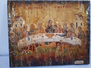 The Last Supper Icon, Jesus Christ icon- Greek Byzantine Antique Style Icons - Vanas Collection