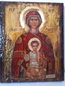 Virgin Mary Eleftherotria Holy Icon -Greek Byzantine Antique Style Icons - Vanas Collection