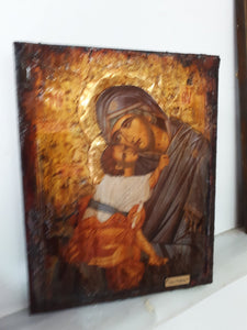 Virgin Mary Eleousa Jesus Christ Icon - Handmade Greek Orthodox Byzantine Icon - Vanas Collection