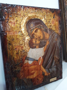 Virgin Mary Eleousa Jesus Christ Icon - Handmade Greek Orthodox Byzantine Icon - Vanas Collection