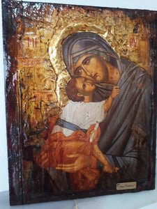 Virgin Mary Eleousa Jesus Christ Icon - Handmade Greek Orthodox Byzantine Icon - Vanas Collection