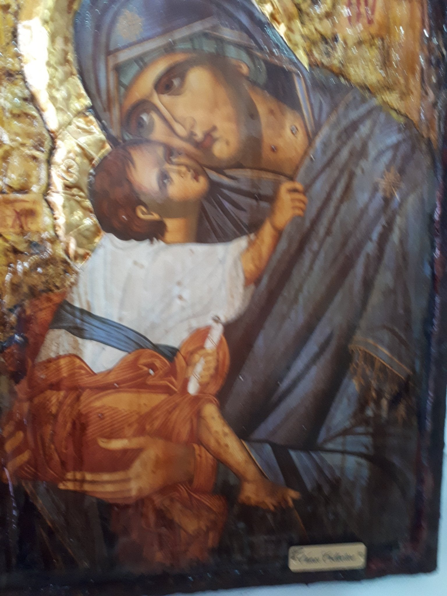 Virgin Mary Eleousa Jesus Christ Icon - Handmade Greek Orthodox Byzantine Icon - Vanas Collection
