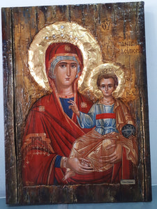 Virgin Mary Maria Queen of All-Jesus Christ Orthodox Handmade Antique Style Icon - Vanas Collection