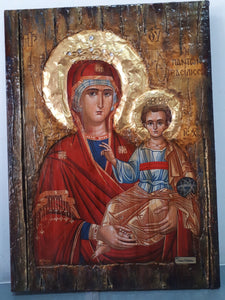 Virgin Mary Maria Queen of All-Jesus Christ Orthodox Handmade Antique Style Icon - Vanas Collection