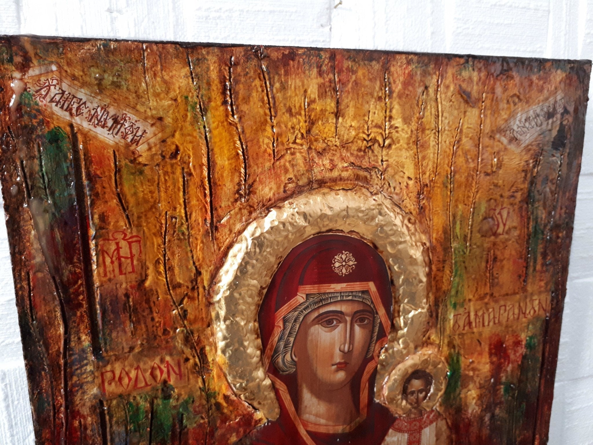 Virgin Mary Maria RODON with Jesus Christ Orthodox Antique Style Icon - Vanas Collection