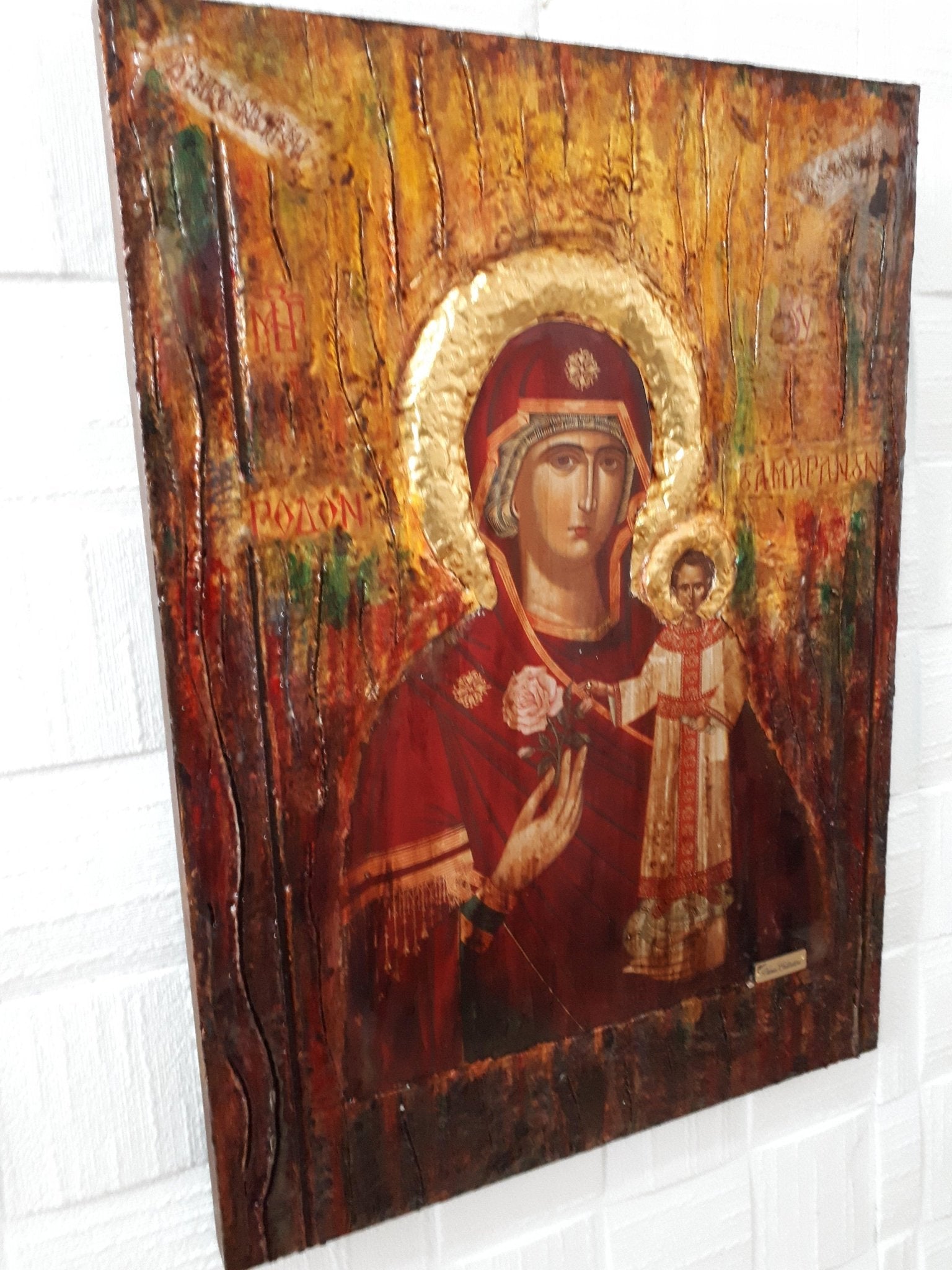 Virgin Mary Maria RODON with Jesus Christ Orthodox Antique Style Icon - Vanas Collection