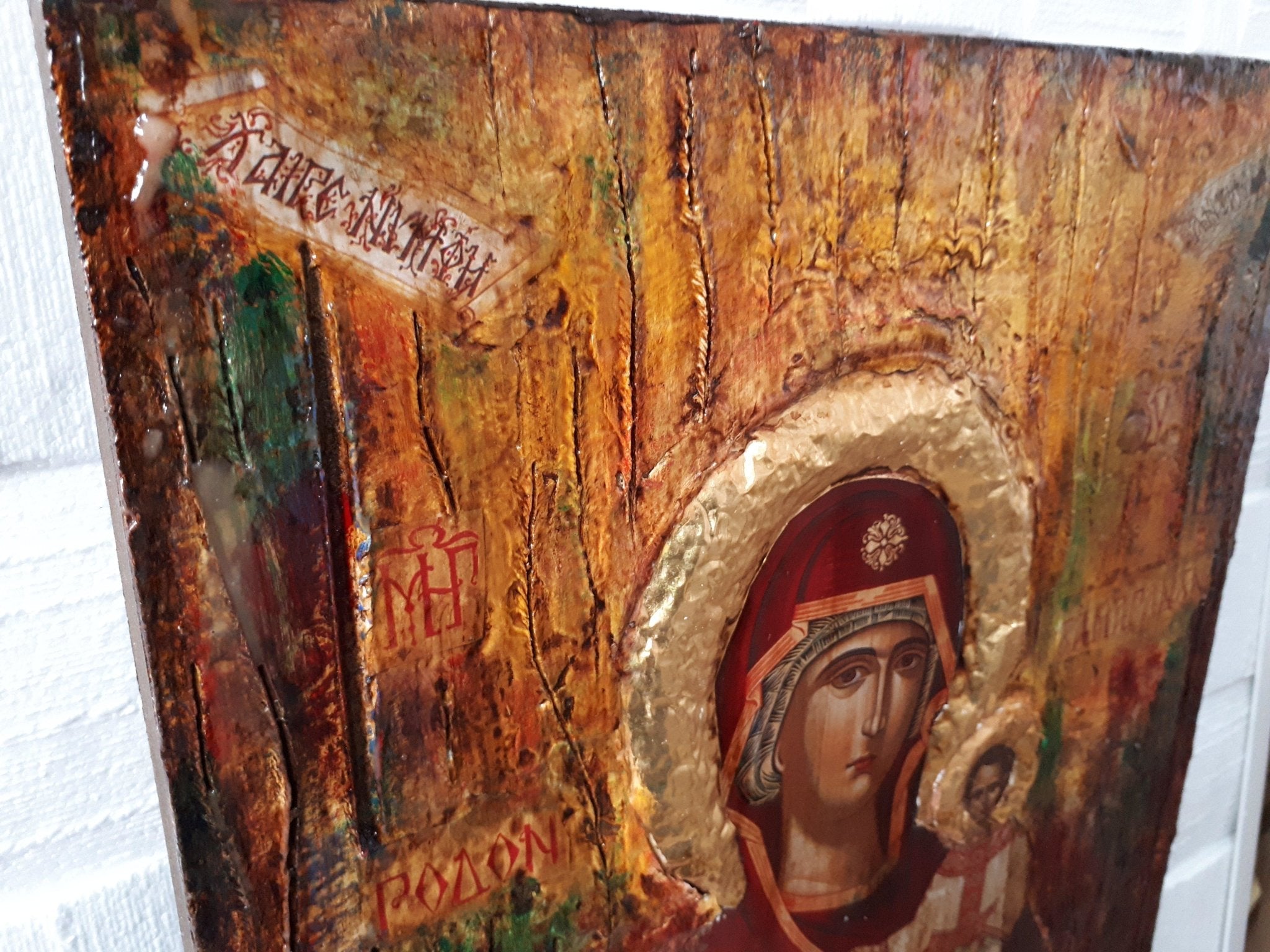 Virgin Mary Maria RODON with Jesus Christ Orthodox Antique Style Icon - Vanas Collection