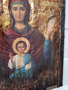 Virgin Mary of Vlahernon Icon-Handmade Greek Orthodox Byzantine Icons Antique - Vanas Collection