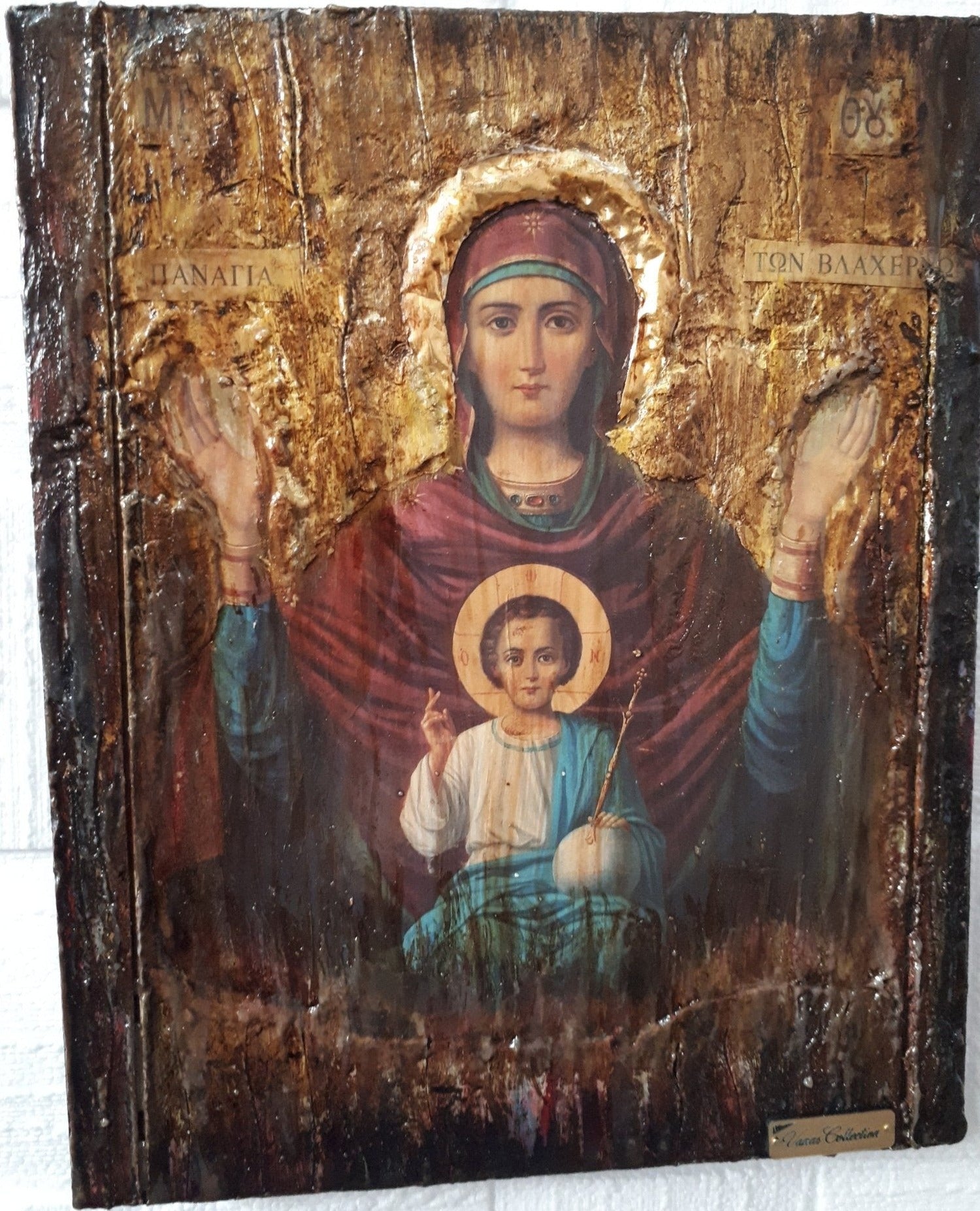 Virgin Mary of Vlahernon Icon-Handmade Greek Orthodox Byzantine Icons Antique - Vanas Collection