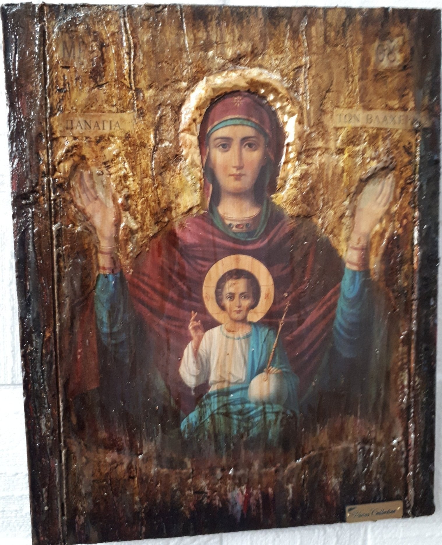 Virgin Mary of Vlahernon Icon-Handmade Greek Orthodox Byzantine Icons Antique - Vanas Collection