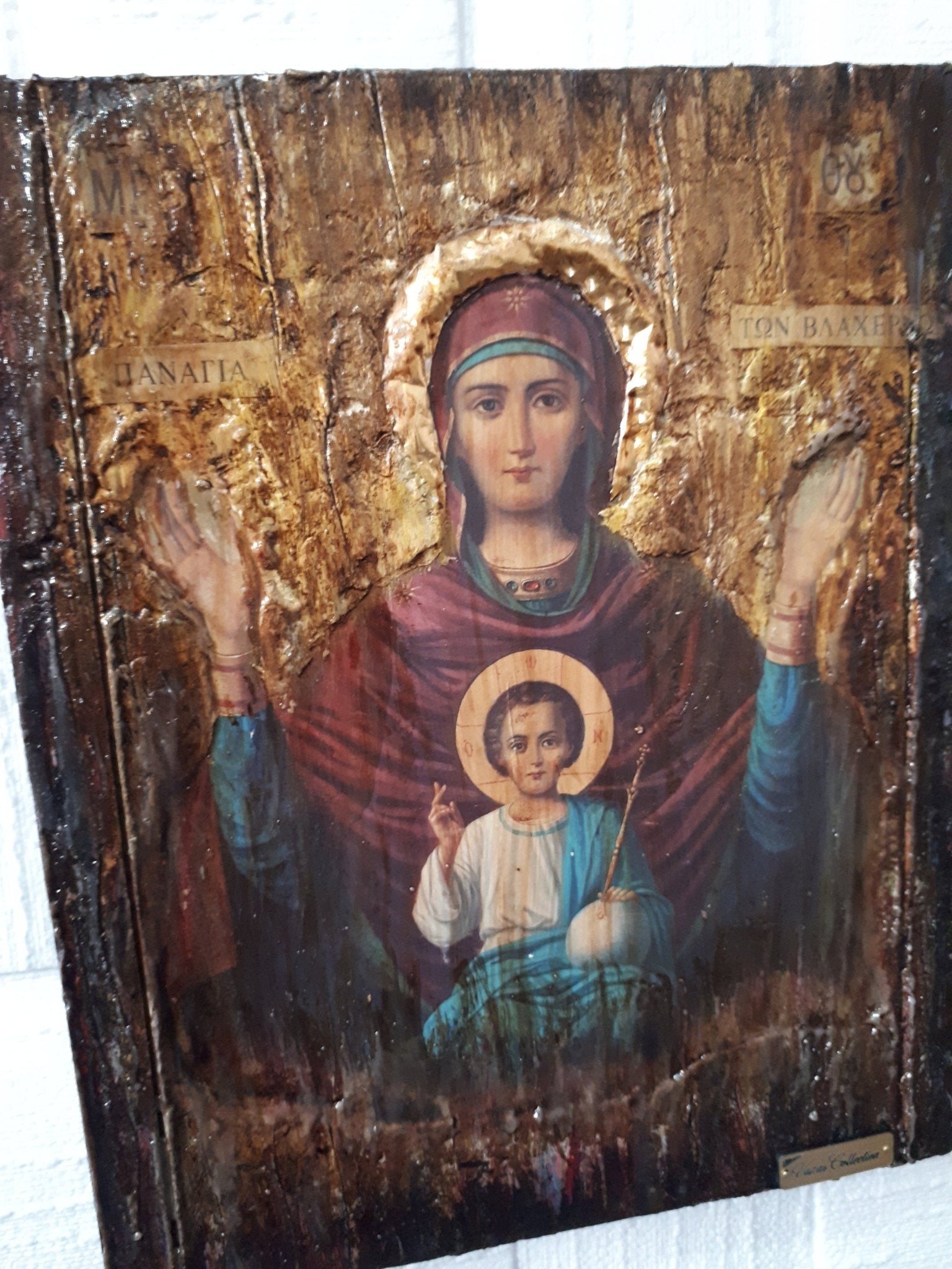 Virgin Mary of Vlahernon Icon-Handmade Greek Orthodox Byzantine Icons Antique - Vanas Collection