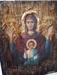 Virgin Mary of Vlahernon Icon-Handmade Greek Orthodox Byzantine Icons Antique - Vanas Collection