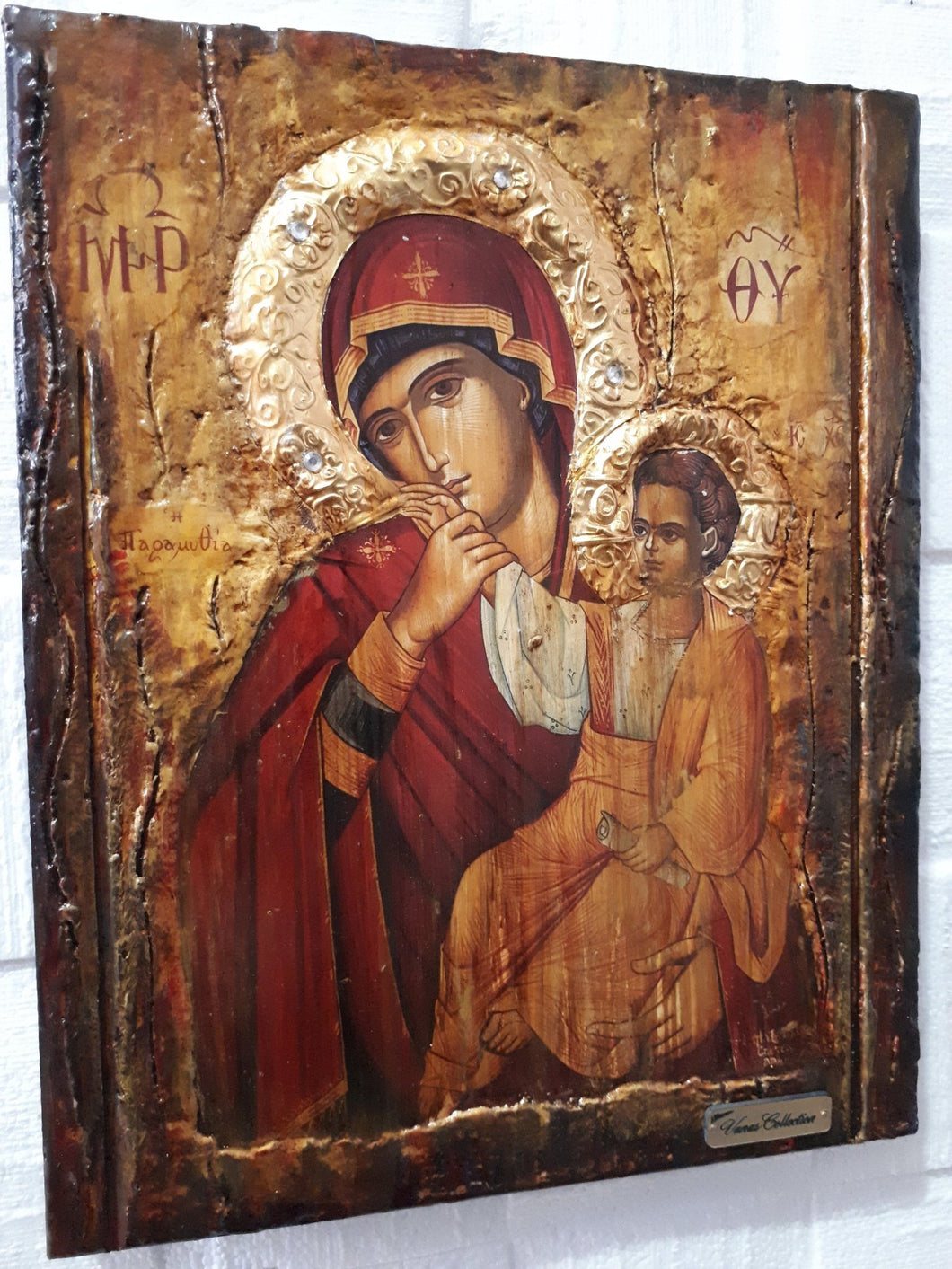 Virgin Mary Panagia Paramythia-Orthodox Greek Byzantine Wood Antique Style Icons - Vanas Collection