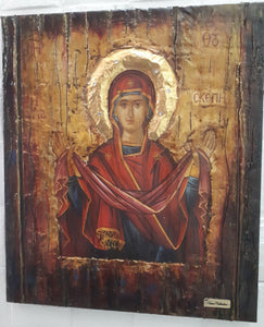 Virgin Mary Panagia Theoskepasti Greek Handmade Orthodox Byzantine Russian Icons - Vanas Collection