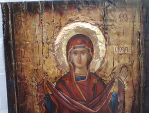 Virgin Mary Panagia Theoskepasti Greek Handmade Orthodox Byzantine Russian Icons - Vanas Collection