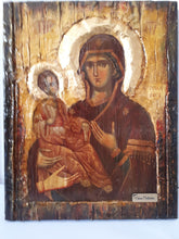 Load image into Gallery viewer, Virgin Mary Panagia Tricherousa-Orthodox Greek Byzantine Wood Antique Style Icon - Vanas Collection