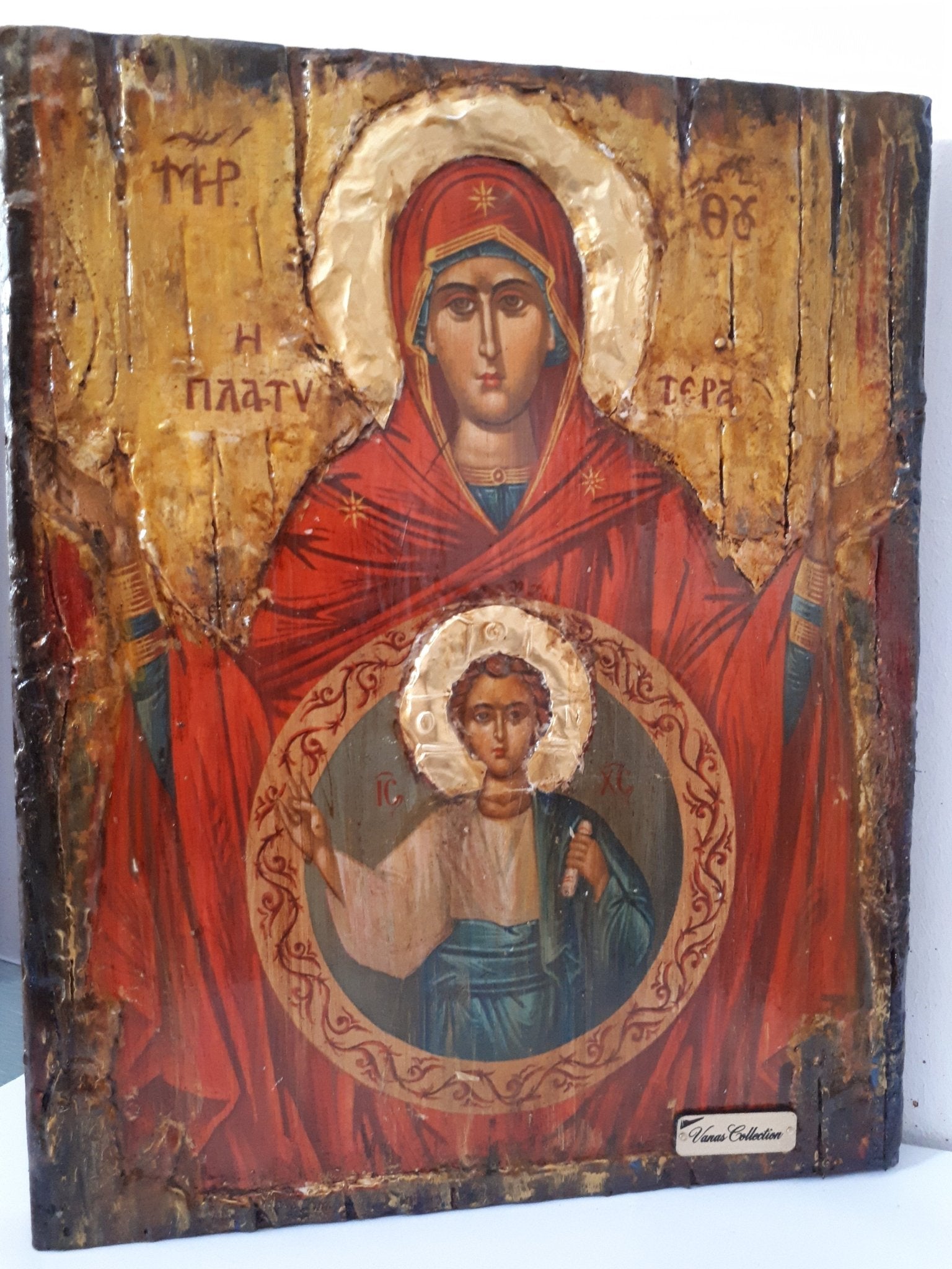 Virgin Mary PLATYTERA OURANON-Jesus Christ Christianity Orthodox Byzantine Greek Icons - Vanas Collection