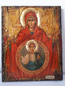 Virgin Mary PLATYTERA OURANON-Jesus Christ Christianity Orthodox Byzantine Greek Icons - Vanas Collection
