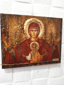 Virgin Mary PLATYTERA OURANON-Jesus Christianity Orthodox Greek Handmade Unique Icon - Vanas Collection