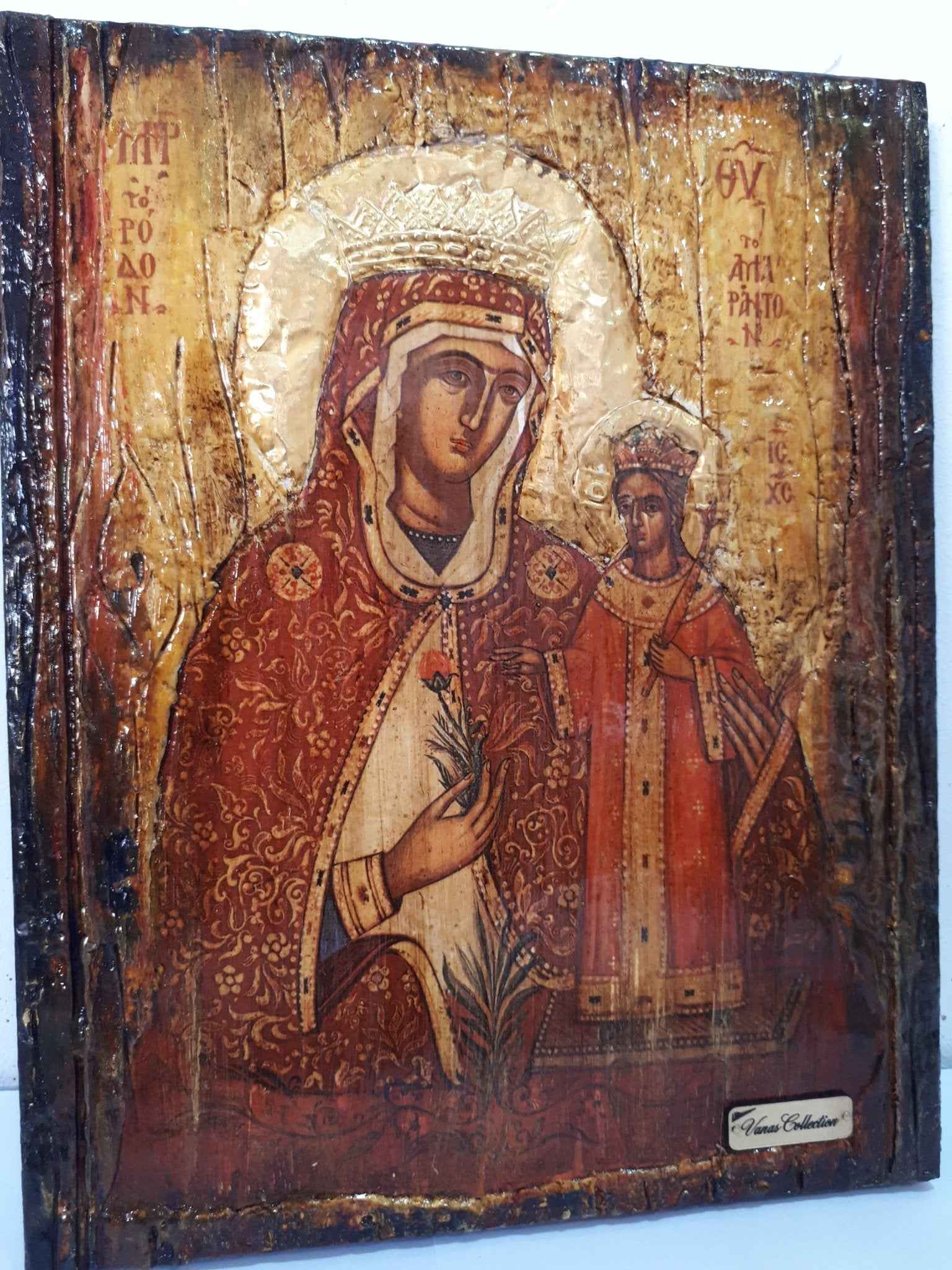 Virgin Mary Rodon Amaranton- Greek Orthodox Byzantine Antique Style Icons - Vanas Collection