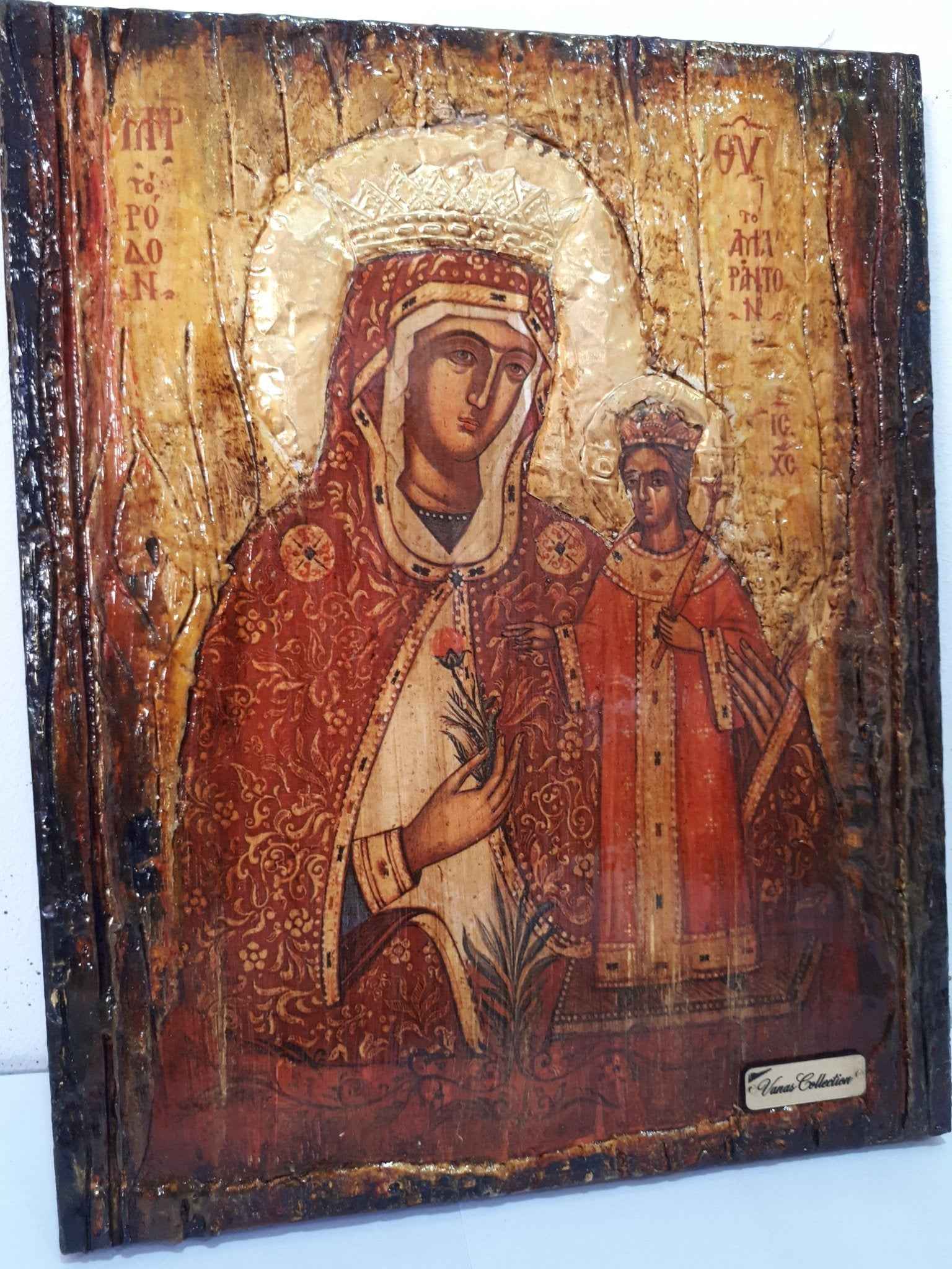 Virgin Mary Rodon Amaranton- Greek Orthodox Byzantine Antique Style Icons - Vanas Collection