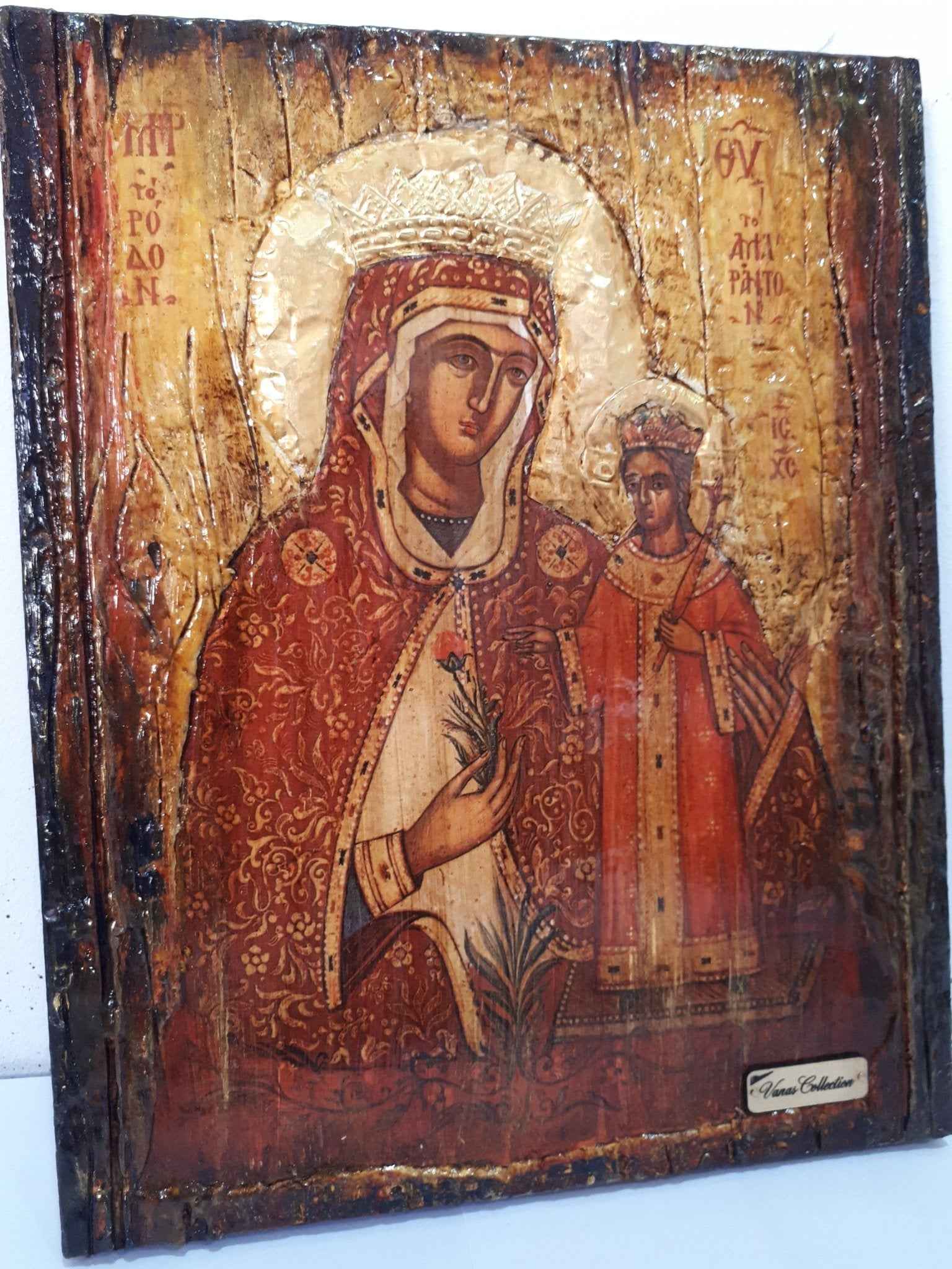 Virgin Mary Rodon Amaranton- Greek Orthodox Byzantine Antique Style Icons - Vanas Collection