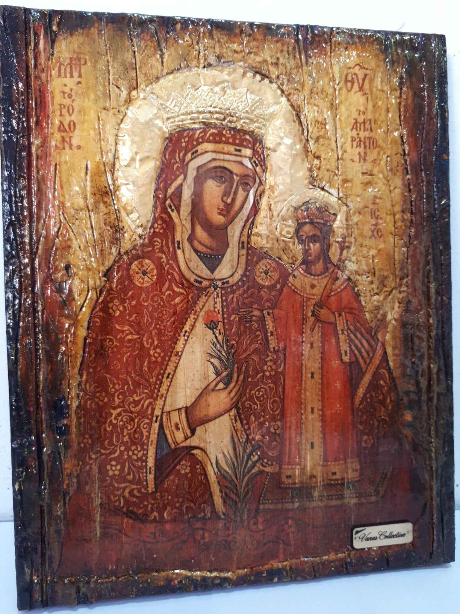 Virgin Mary Rodon Amaranton- Greek Orthodox Byzantine Antique Style Icons - Vanas Collection