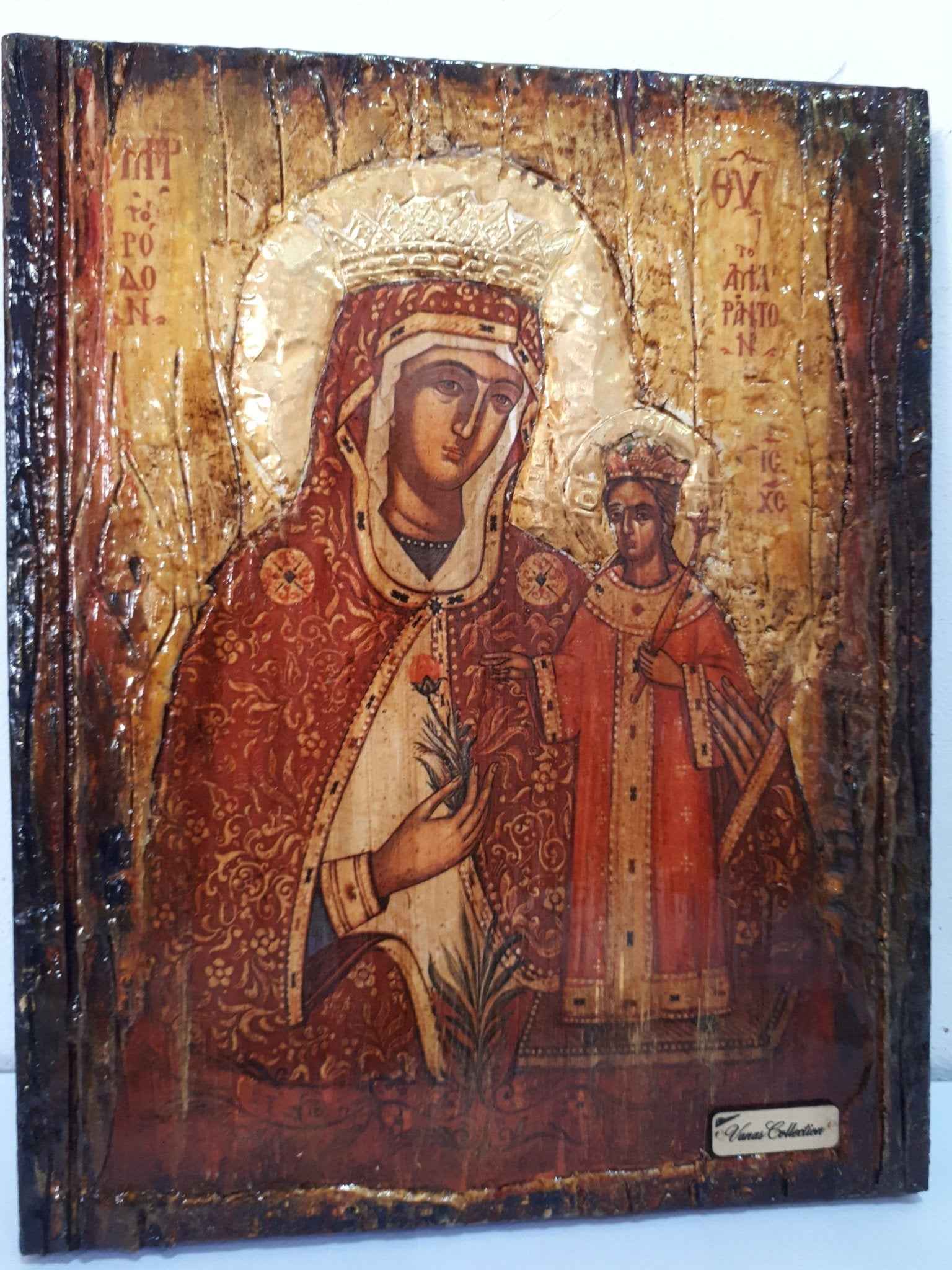 Virgin Mary Rodon Amaranton- Greek Orthodox Byzantine Antique Style Icons - Vanas Collection