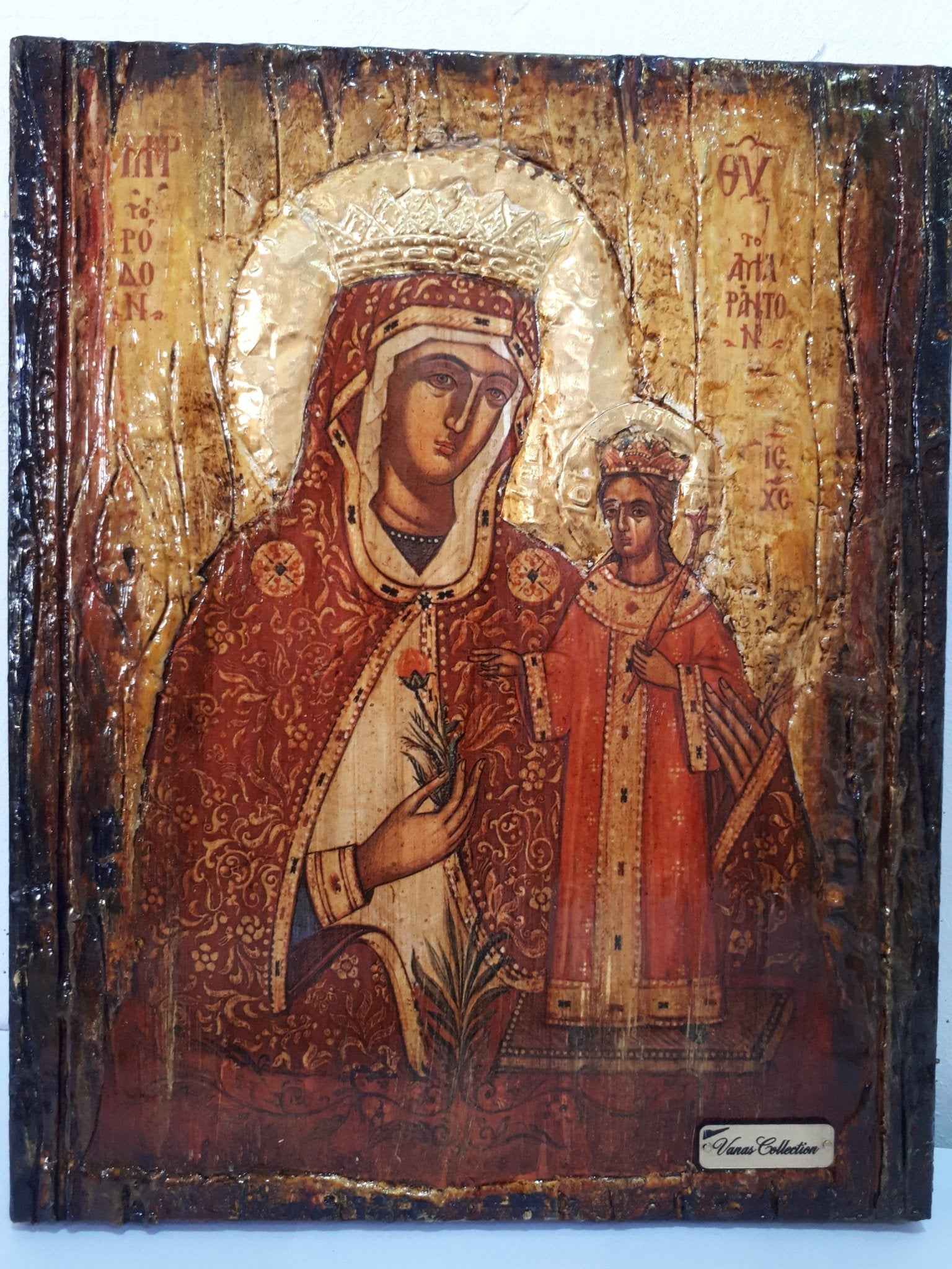 Virgin Mary Rodon Amaranton- Greek Orthodox Byzantine Antique Style Icons - Vanas Collection
